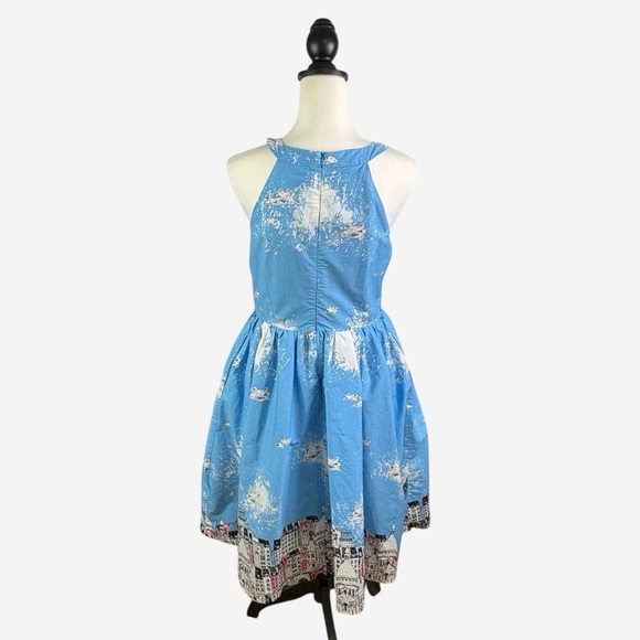 Lindy Bop Carmela Paris Border Swing Dress US Size 10 Blue Retro Pinup *Read - Picture 6 of 16